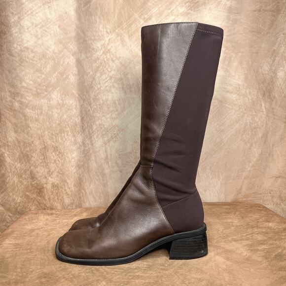 Vintage Y2K Jasmin Collection Sharon Two Tone Patchwork Leather Knee High Boots - Picture 2 of 10